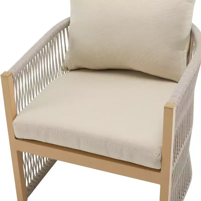 Chaise longue incurvée en aluminium avec motif tressé en corde, confort rembourré, cadre thermolaqué pour l'extérieur
