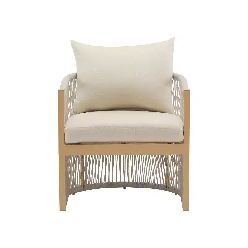 Chaise longue incurvée en aluminium avec motif tressé en corde, confort rembourré, cadre thermolaqué pour l'extérieur