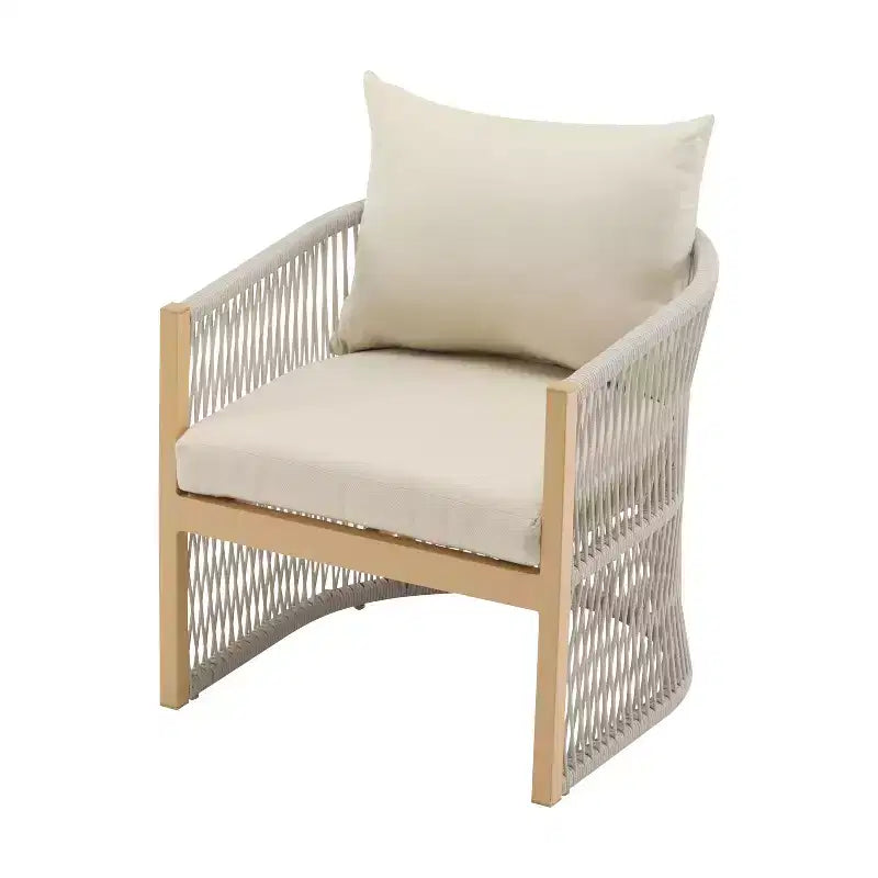 Chaise longue incurvée en aluminium avec motif tressé en corde, confort rembourré, cadre thermolaqué pour l'extérieur
