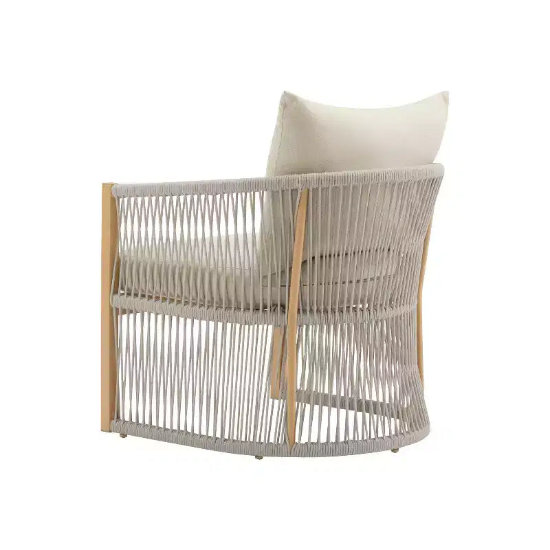 Chaise longue incurvée en aluminium avec motif tressé en corde, confort rembourré, cadre thermolaqué pour l'extérieur