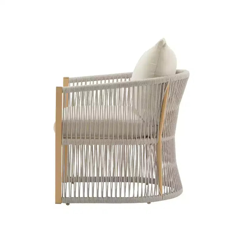 Chaise longue incurvée en aluminium avec motif tressé en corde, confort rembourré, cadre thermolaqué pour l'extérieur