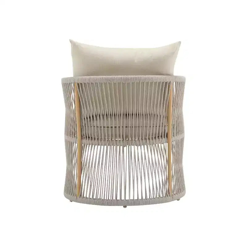 Chaise longue incurvée en aluminium avec motif tressé en corde, confort rembourré, cadre thermolaqué pour l'extérieur