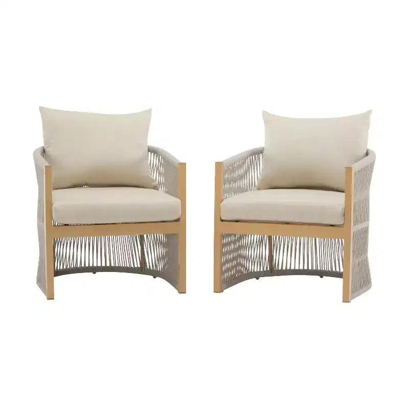 Chaise longue incurvée en aluminium avec motif tressé en corde, confort rembourré, cadre thermolaqué pour l'extérieur