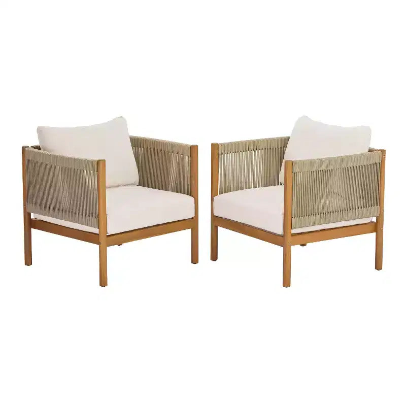 Christopher Knight Home Bradley Fauteuil de club moderne en bois d'acacia avec panneaux en corde tressée et coussins