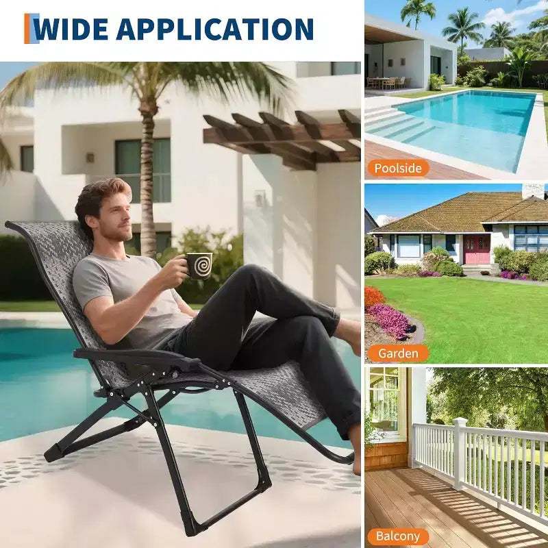 Chaise longue pliante en rotin, transat d'extérieur réglable, capacité de 150 kg, fauteuil de plage portable avec accoudoirs élargis et osier pour la piscine