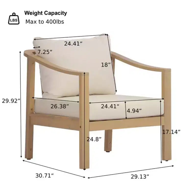 Christopher Knight Home Kofi Fauteuil club d'extérieur moderne en bois d'acacia avec coussin et accoudoirs inclinés