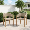 ModernLuxe Acacia Wood Outdoor Rope Dining Chairs, Patio Accent Chair Club Chair with Hand-Woven Rope - Set of 2, Brown