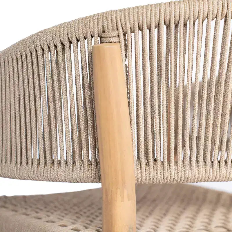 Chaises de salle à manger d'extérieur ModernLuxe en bois d'acacia et corde, fauteuil de patio avec corde tressée à la main - Lot de 2, Marron