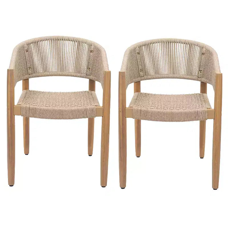 Chaises de salle à manger d'extérieur ModernLuxe en bois d'acacia et corde, fauteuil de patio avec corde tressée à la main - Lot de 2, Marron