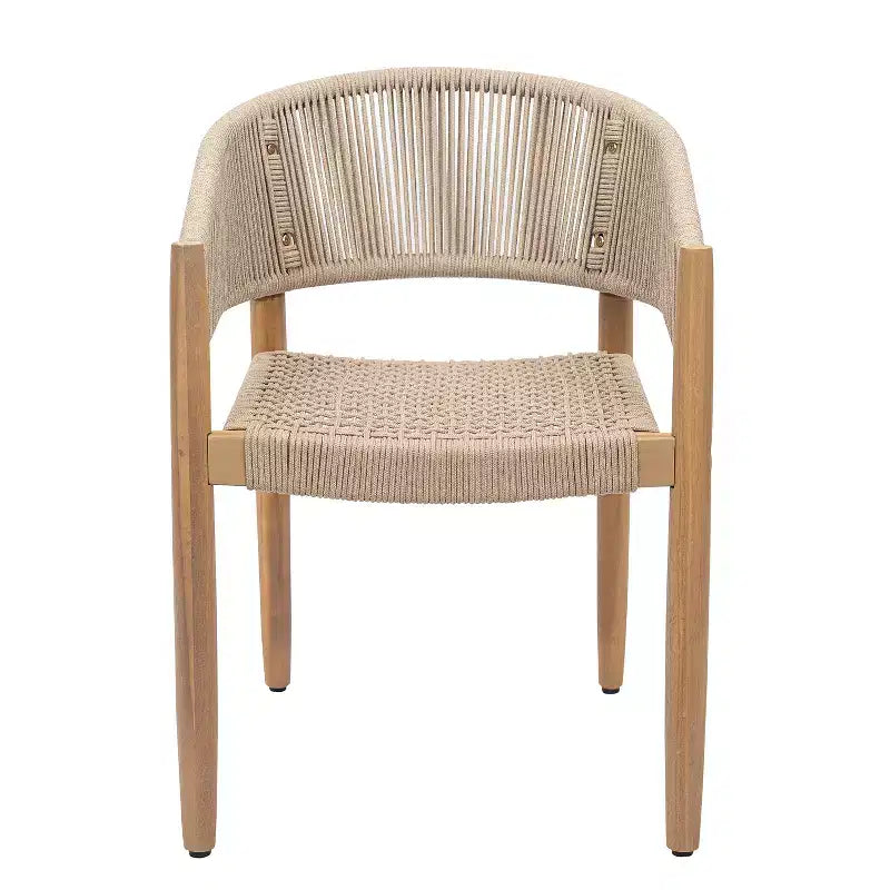 Chaises de salle à manger d'extérieur ModernLuxe en bois d'acacia et corde, fauteuil de patio avec corde tressée à la main - Lot de 2, Marron