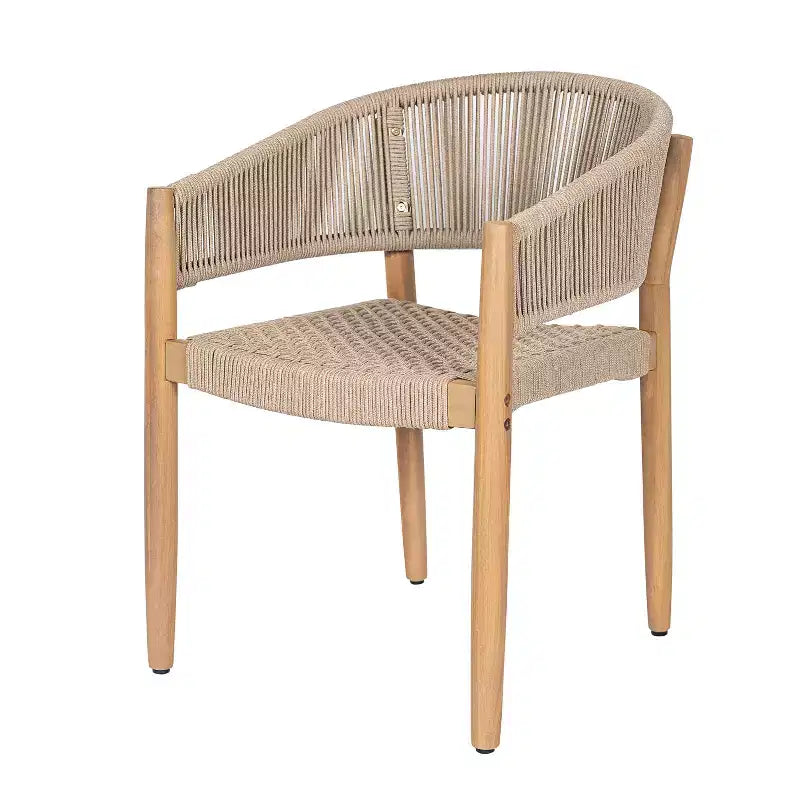 Chaises de salle à manger d'extérieur ModernLuxe en bois d'acacia et corde, fauteuil de patio avec corde tressée à la main - Lot de 2, Marron