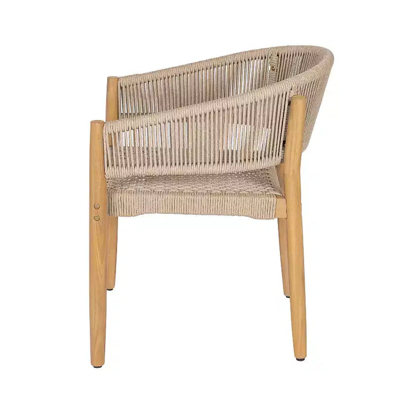 Chaises de salle à manger d'extérieur ModernLuxe en bois d'acacia et corde, fauteuil de patio avec corde tressée à la main - Lot de 2, Marron