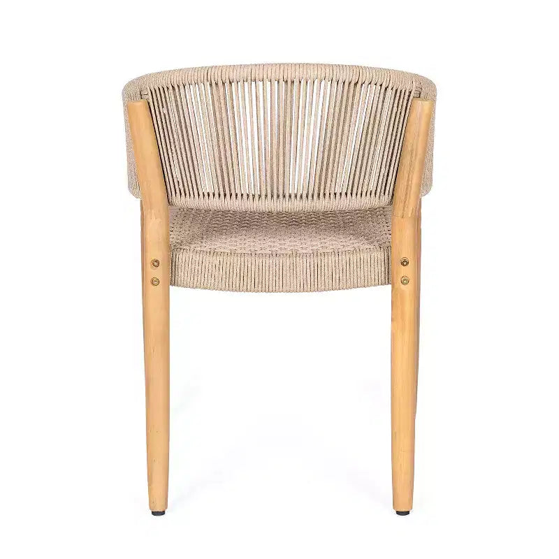 Chaises de salle à manger d'extérieur ModernLuxe en bois d'acacia et corde, fauteuil de patio avec corde tressée à la main - Lot de 2, Marron