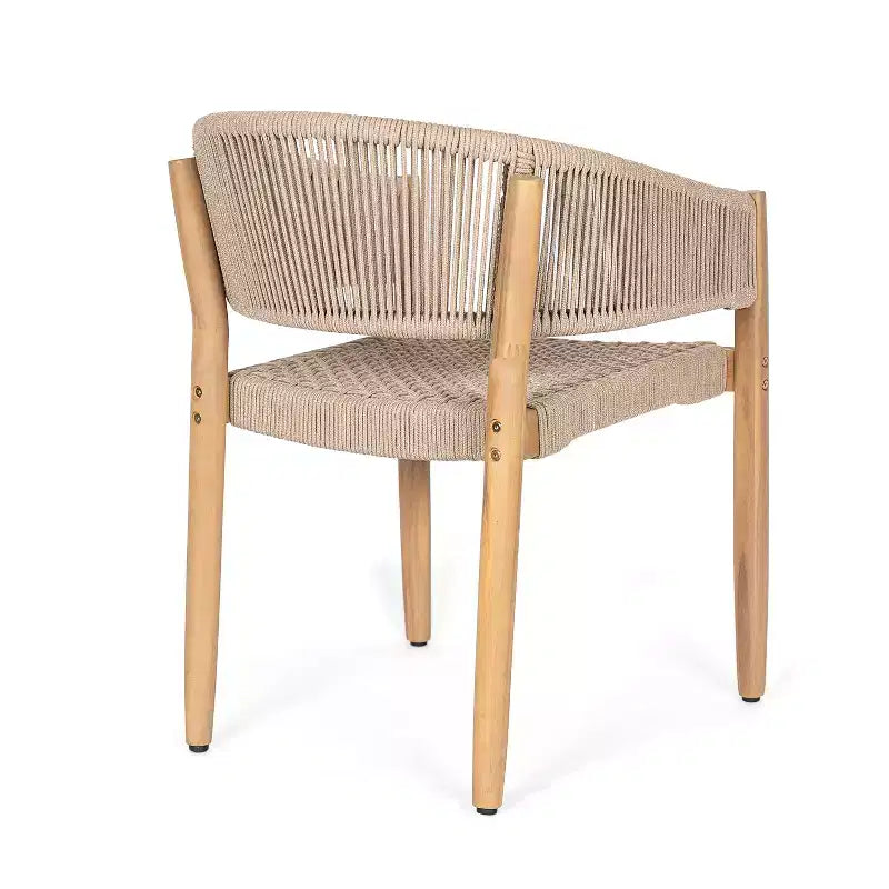 Chaises de salle à manger d'extérieur ModernLuxe en bois d'acacia et corde, fauteuil de patio avec corde tressée à la main - Lot de 2, Marron