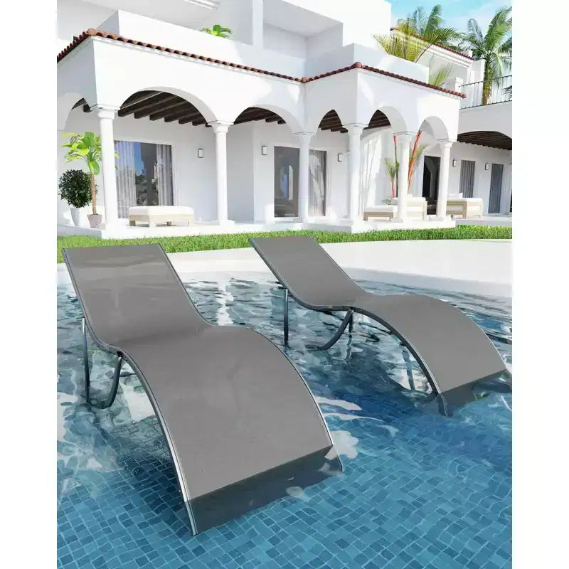 Ensemble de 2 chaises longues ergonomiques en forme de S pour patio - Chaises longues d'extérieur réglables, cadre en aluminium, idéales pour la piscine, la plage, la terrasse, le jardin