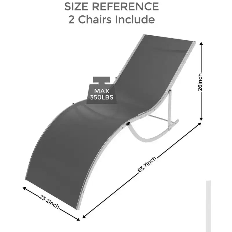 Ensemble de 2 chaises longues ergonomiques en forme de S pour patio - Chaises longues d'extérieur réglables, cadre en aluminium, idéales pour la piscine, la plage, la terrasse, le jardin