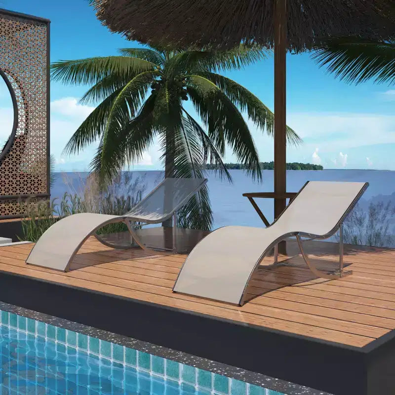 Ensemble de 2 chaises longues ergonomiques en forme de S pour patio - Chaises longues d'extérieur réglables, cadre en aluminium, idéales pour la piscine, la plage, la terrasse, le jardin