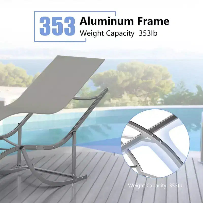 Ensemble de 2 chaises longues ergonomiques en forme de S pour patio - Chaises longues d'extérieur réglables, cadre en aluminium, idéales pour la piscine, la plage, la terrasse, le jardin