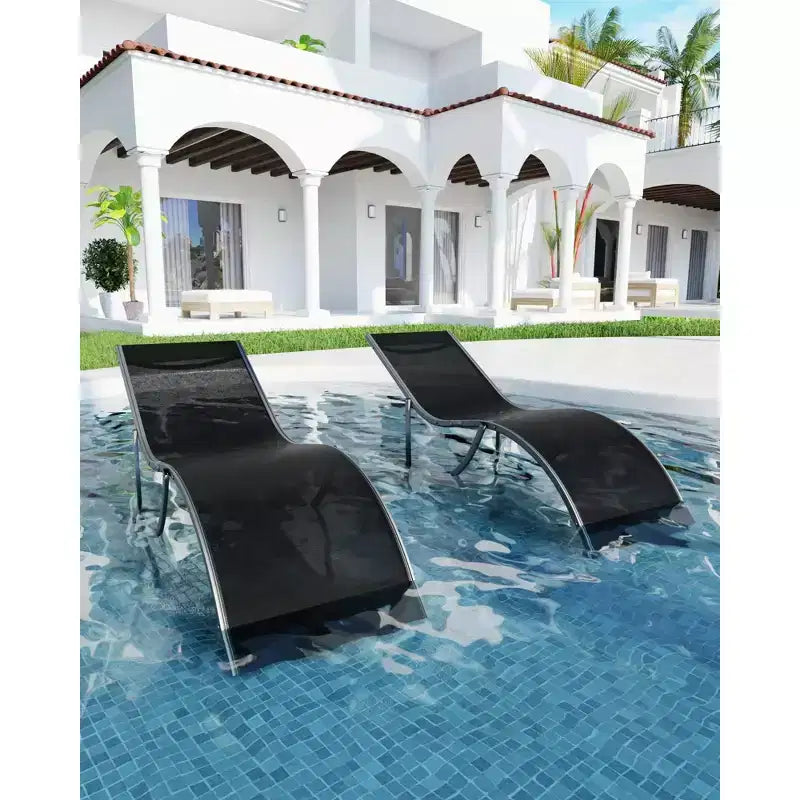 Ensemble de 2 chaises longues ergonomiques en forme de S pour patio - Chaises longues d'extérieur réglables, cadre en aluminium, idéales pour la piscine, la plage, la terrasse, le jardin