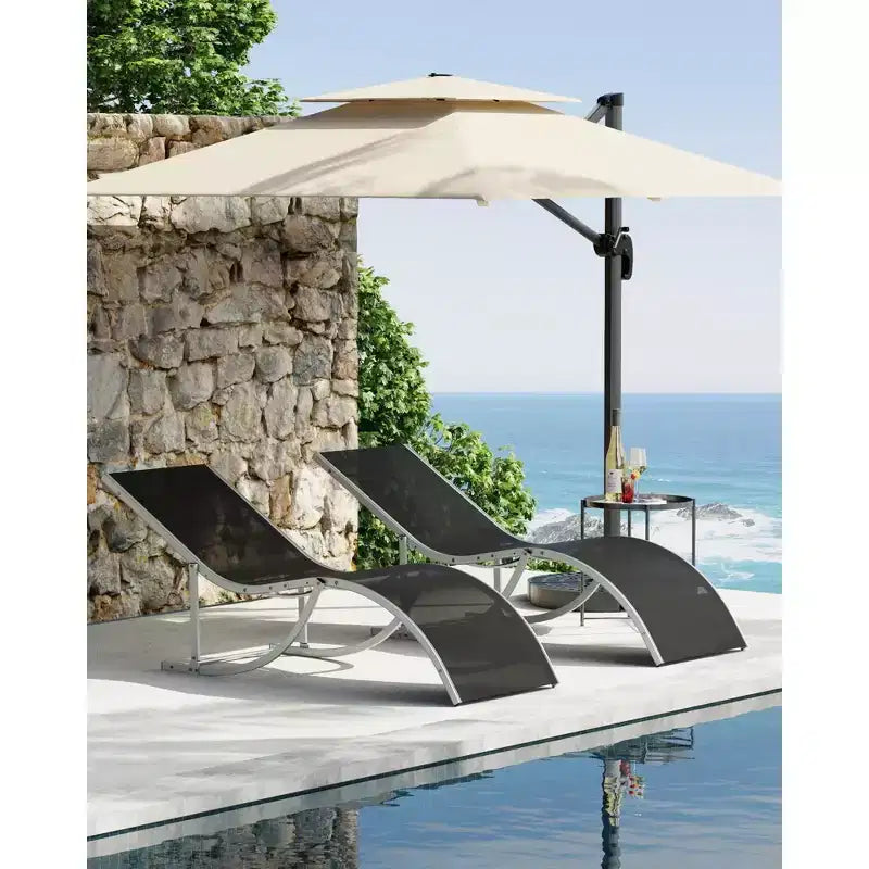 Ensemble de 2 chaises longues ergonomiques en forme de S pour patio - Chaises longues d'extérieur réglables, cadre en aluminium, idéales pour la piscine, la plage, la terrasse, le jardin