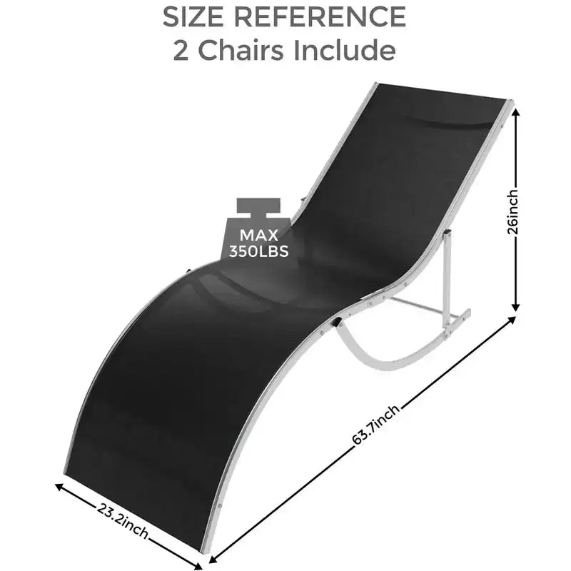 Ensemble de 2 chaises longues ergonomiques en forme de S pour patio - Chaises longues d'extérieur réglables, cadre en aluminium, idéales pour la piscine, la plage, la terrasse, le jardin