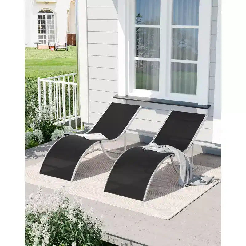 Ergonomic S-Shaped Reclining Patio Chair Set - 2-Piece Adjustable Outdoor Chaise Loungers, Aluminum Frame, Ideal for Pool, Beach, Deck, Backyard