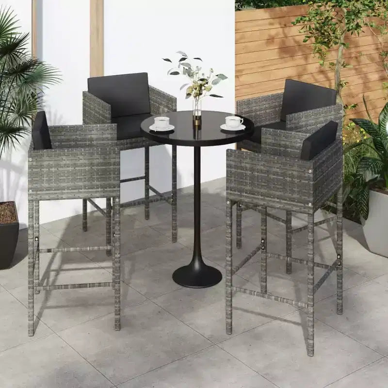 vidaXL Lot de 4 Tabourets de Bar en Résine Tressée, Acier Enduit de Poudre