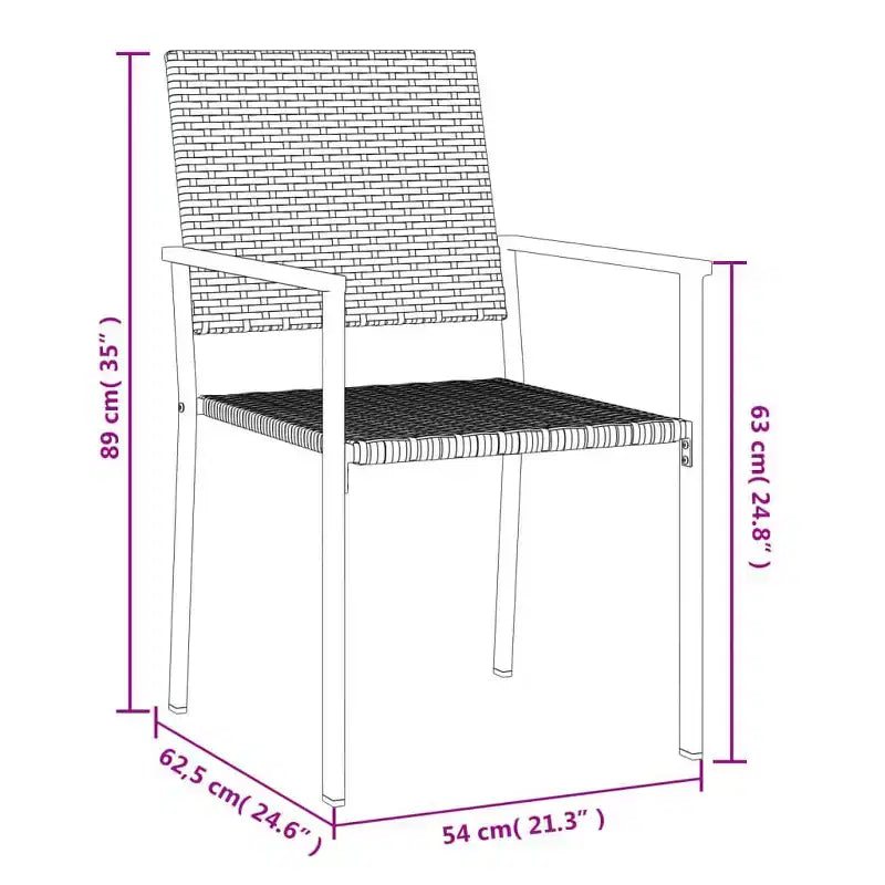vidaXL Lot de 6 chaises de jardin en rotin PE, acier poudré Moyen
