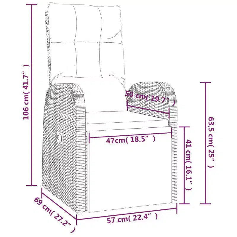 vidaXL Fauteuil rotin PE, acier poudré, polyester Taille unique