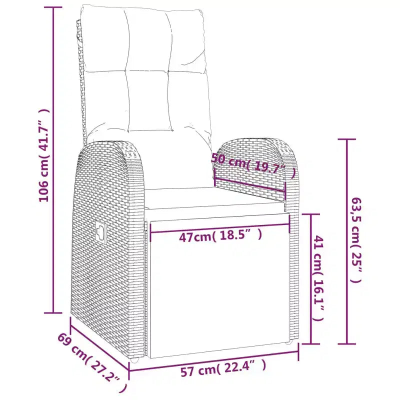 vidaXL Fauteuil rotin PE, acier poudré, polyester Taille unique