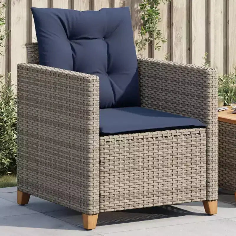 vidaXL Chaise de jardin gris rotin PE, acier poudré, bois d'acacia massif
