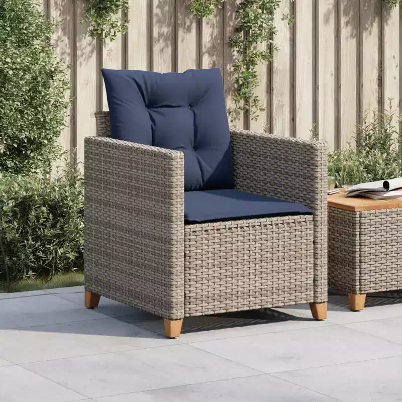 vidaXL Chaise de jardin gris rotin PE, acier poudré, bois d'acacia massif