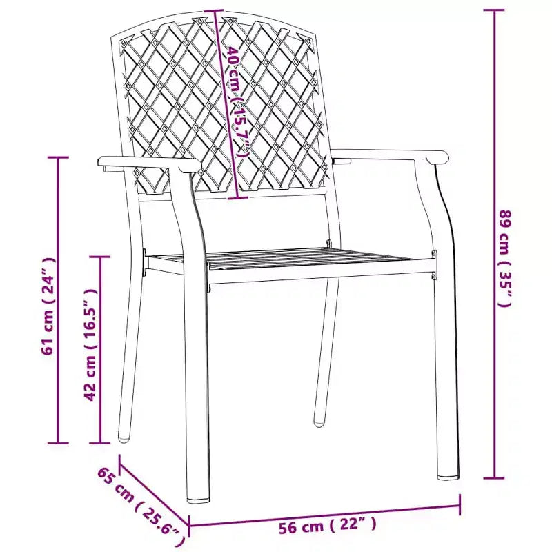 vidaXL Ensemble de 2 chaises d'extérieur Acier anthracite, électrodéposé et thermolaqué