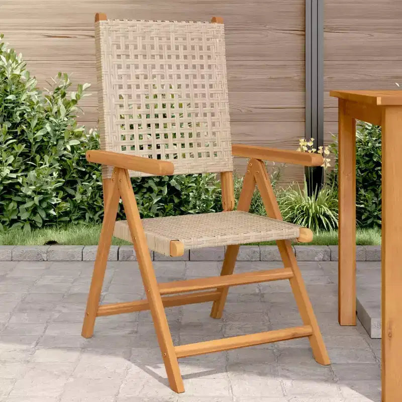 vidaXL Ensemble de 2 chaises de jardin beiges en bois d'acacia massif, résine tressée