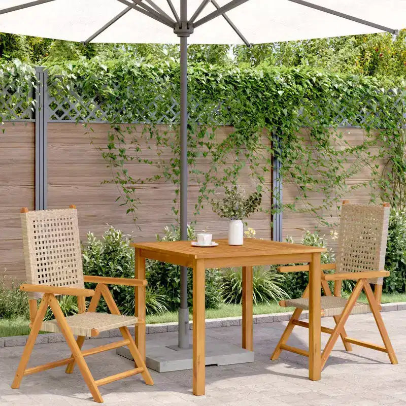 vidaXL Ensemble de 2 chaises de jardin beiges en bois d'acacia massif, résine tressée