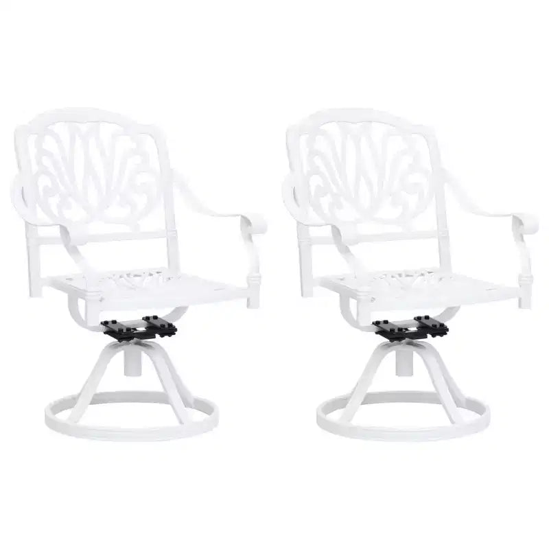 vidaXL Garden Chair Set of 2 White Cast Aluminum Standard Swivel
