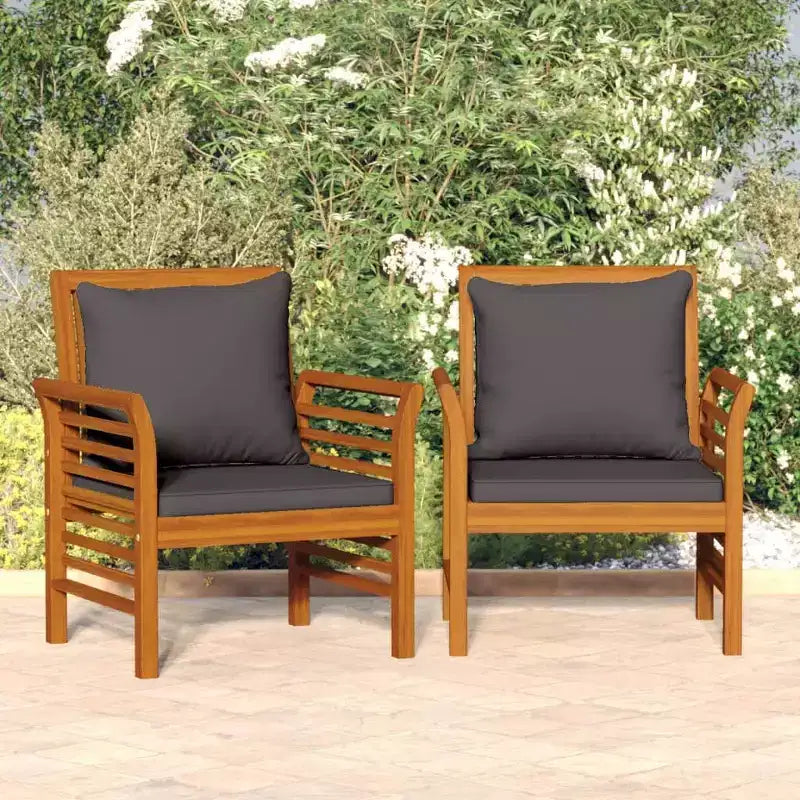 vidaXL Lot de 2 chaises de canapé Bois d'acacia massif Gris foncé Standard