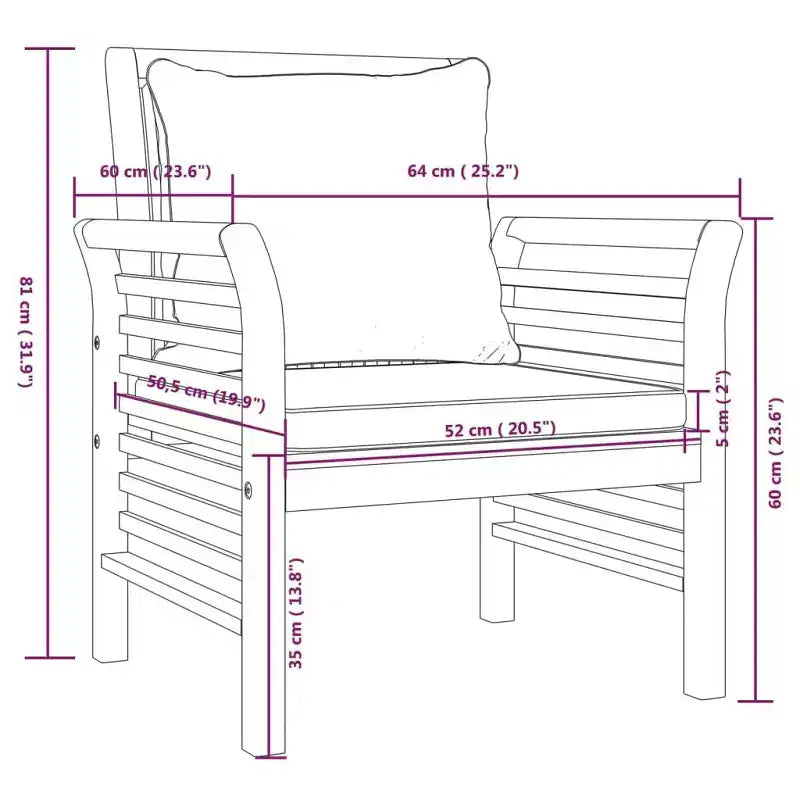vidaXL Lot de 2 chaises de canapé Bois d'acacia massif Gris foncé Standard