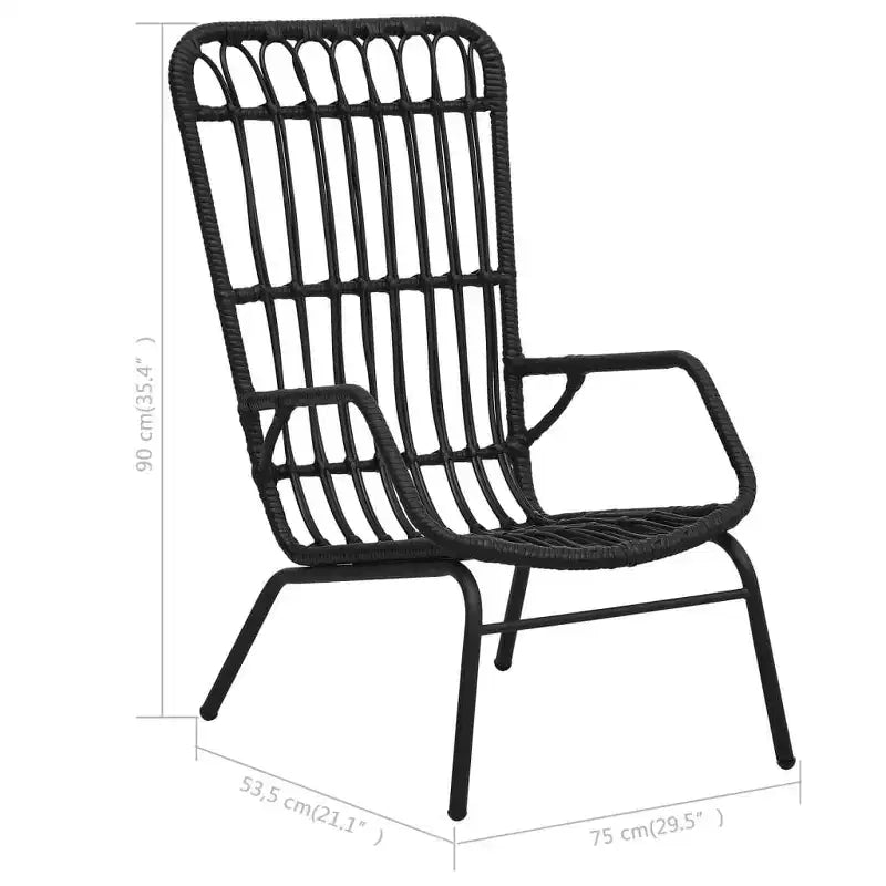 vidaXL Chaise de jardin noire en rotin synthétique et acier laqué époxy moyen