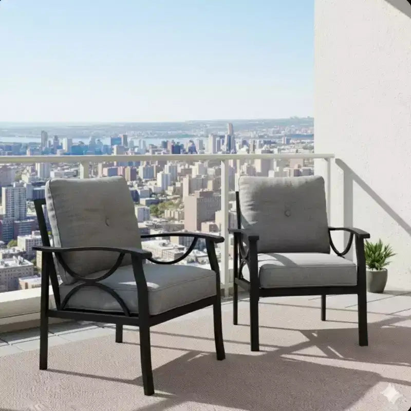 Lot de 2 fauteuils de patio, structure métallique avec coussins, mobilier de jardin d'extérieur