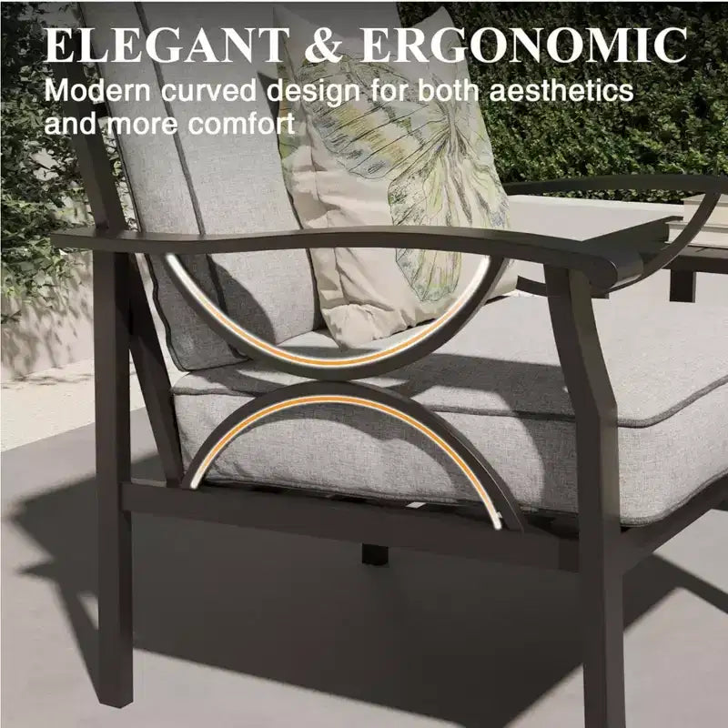 Lot de 2 fauteuils de patio, structure métallique avec coussins, mobilier de jardin d'extérieur