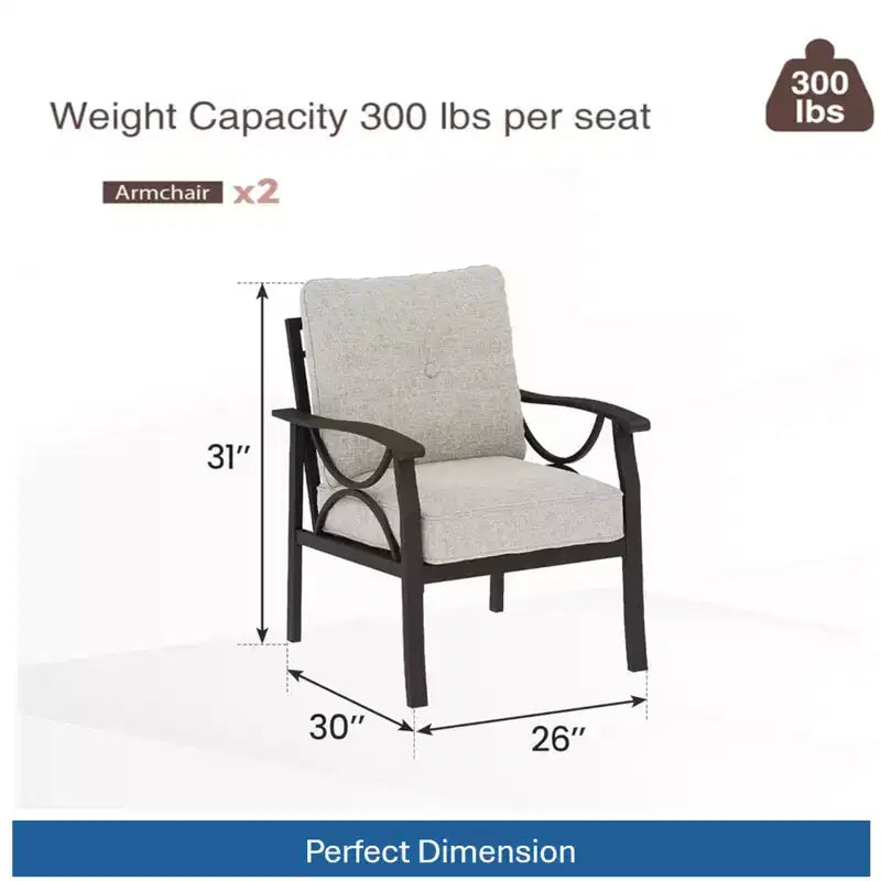 Lot de 2 fauteuils de patio, structure métallique avec coussins, mobilier de jardin d'extérieur