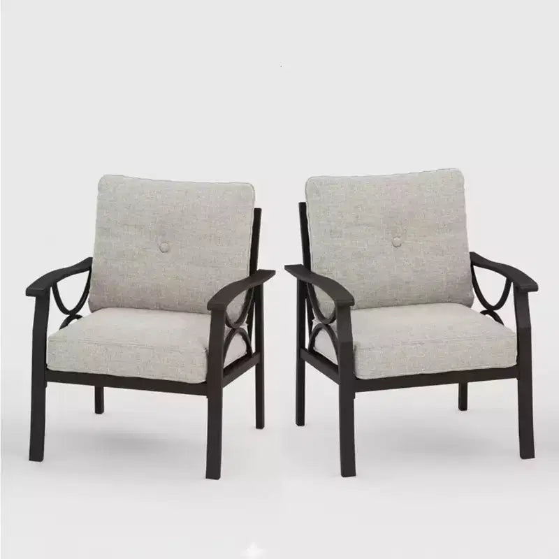 Lot de 2 fauteuils de patio, structure métallique avec coussins, mobilier de jardin d'extérieur