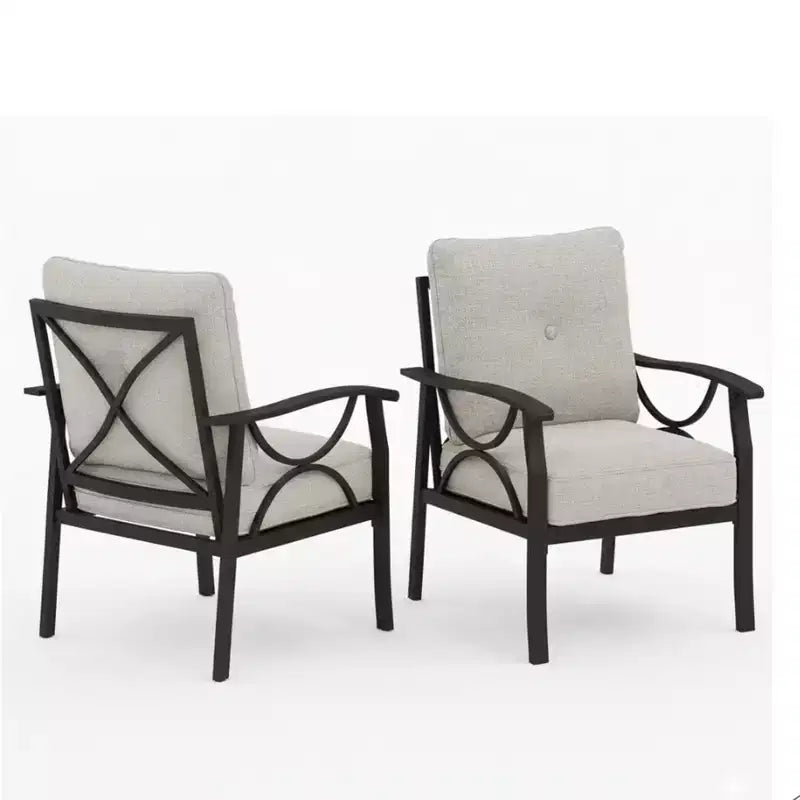 Lot de 2 fauteuils de patio, structure métallique avec coussins, mobilier de jardin d'extérieur