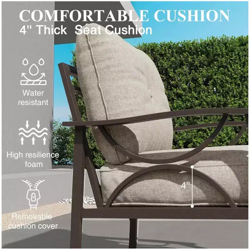 Lot de 2 fauteuils de patio, structure métallique avec coussins, mobilier de jardin d'extérieur