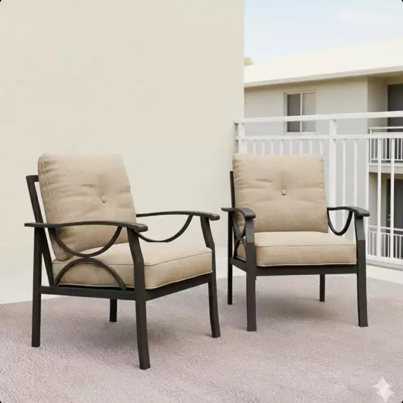 Lot de 2 fauteuils de patio, structure métallique avec coussins, mobilier de jardin d'extérieur