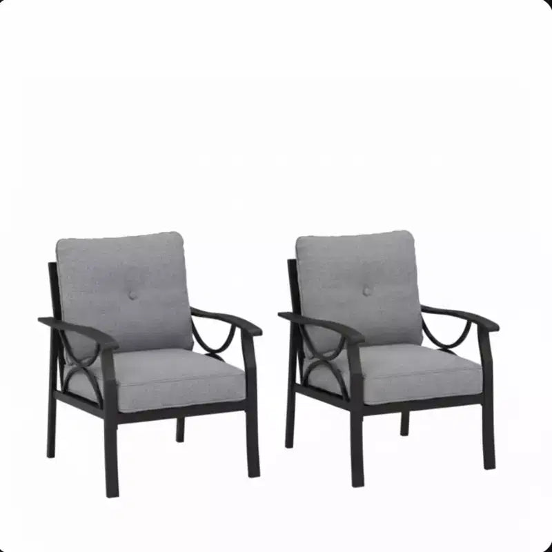 Lot de 2 fauteuils de patio, structure métallique avec coussins, mobilier de jardin d'extérieur