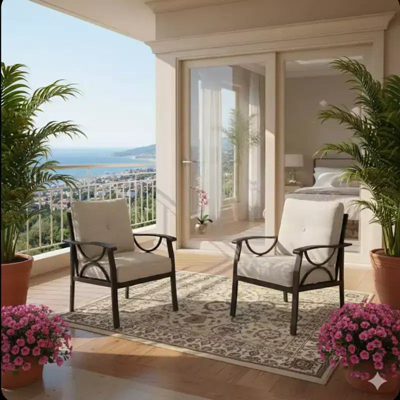 Lot de 2 fauteuils de patio, structure métallique avec coussins, mobilier de jardin d'extérieur