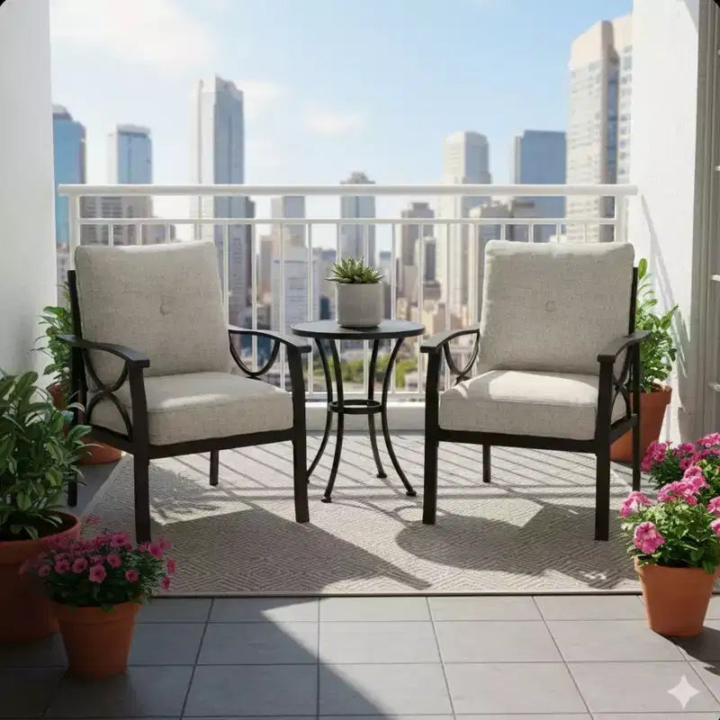 Lot de 2 fauteuils de patio, structure métallique avec coussins, mobilier de jardin d'extérieur