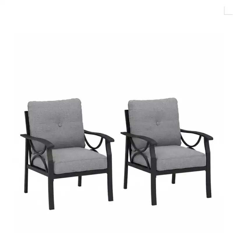 Lot de 2 fauteuils de patio, structure métallique avec coussins, mobilier de jardin d'extérieur